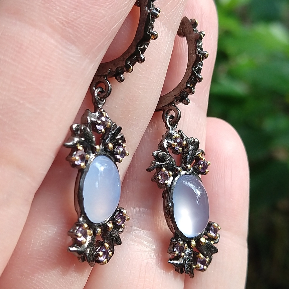 Natural chalcedony sterling artistic earrings - Picture 2 of 5